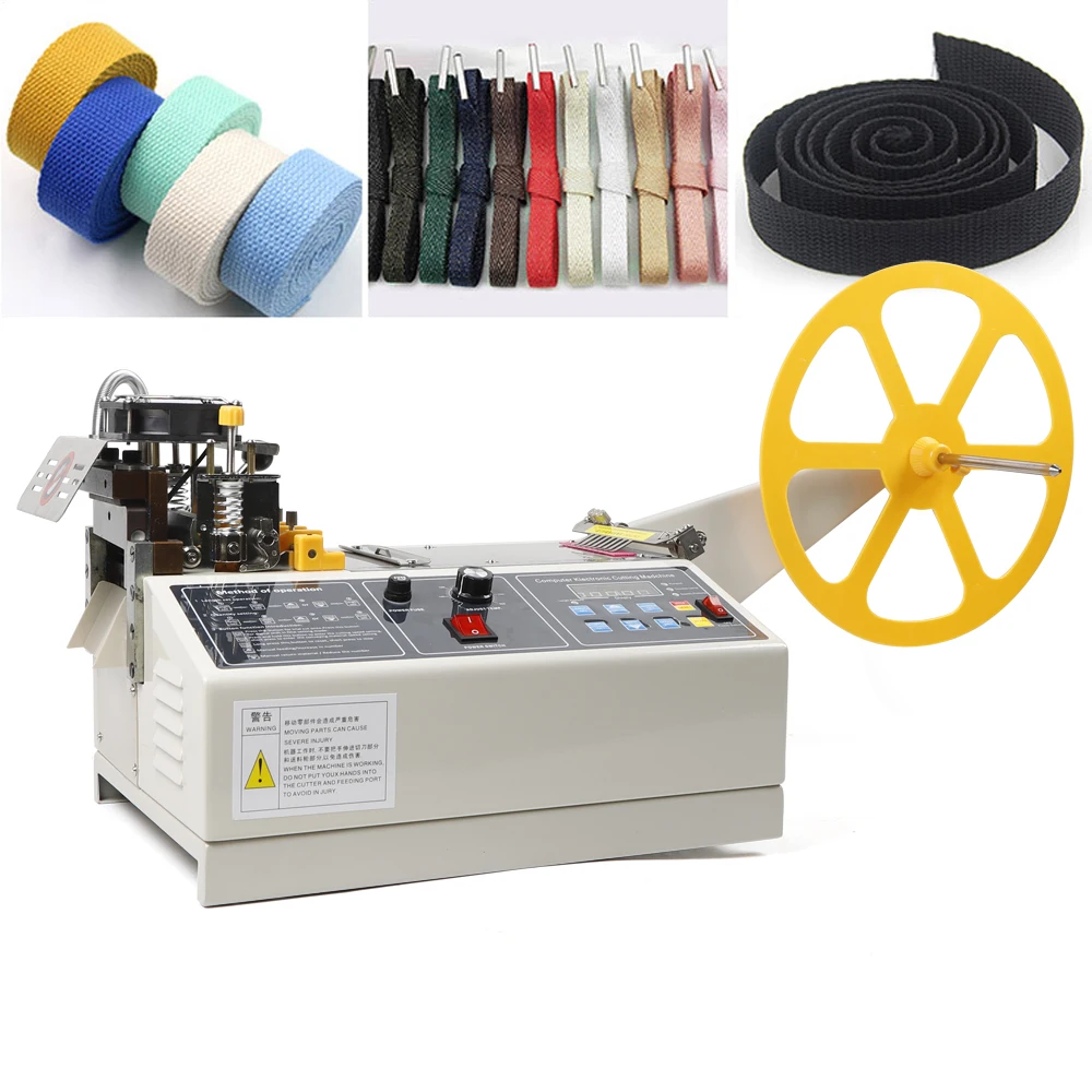 Automatic Ribbon Belt Fabric Cutting Machine Hot & Cold Tape Digital Belt Cutter Textile Ribbon Strip Cutting Machine 280W 110V