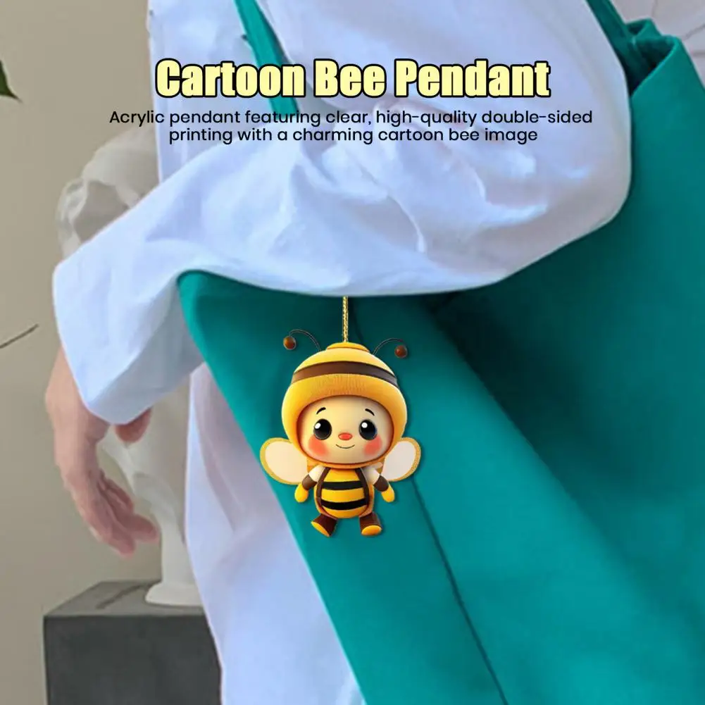 Cartoon Bee Pendant Double-Sided Print Acrylic Craft Handmade Christmas Tree Ornament for Home Office Car Wall