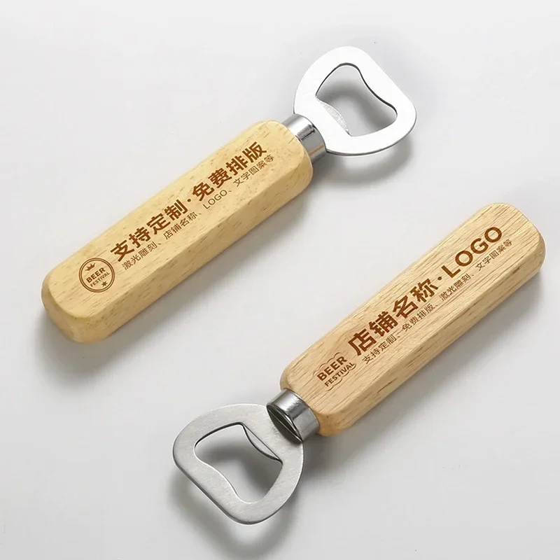 레트로 포켓 나무 손잡이 병따개, 맥주 스테인레스 스틸 주방 가제트, 맞춤형 로고, 각인 선물, 5-30 개