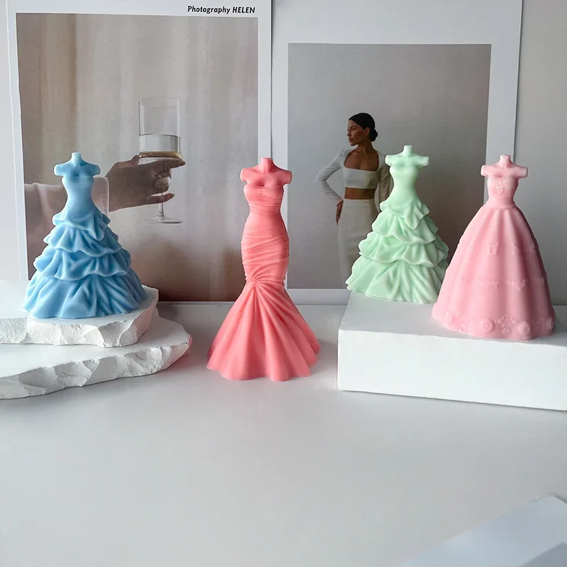 

Woman Skirt Party Princess Dress Silicone Candles Molds 3D Wedding Dress Mold Aromatherapy Candle Plaster Resin Mould Home Decor