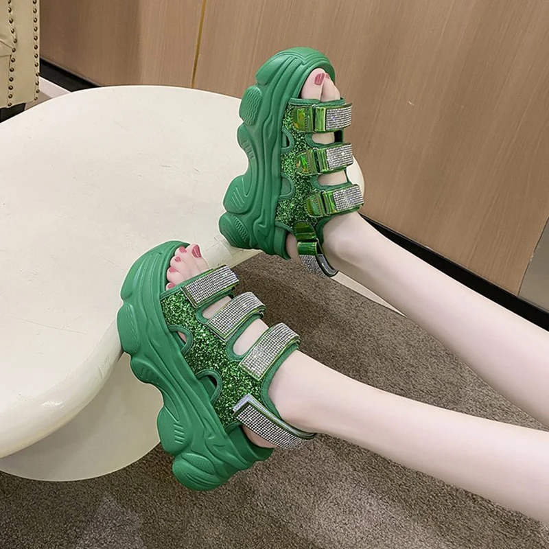 Women Summer New High-Heeled Sandals 9CM Plus High Thick-Soled Sandals Summer Fashion Breathable Wedges Beach Slippers 34-39