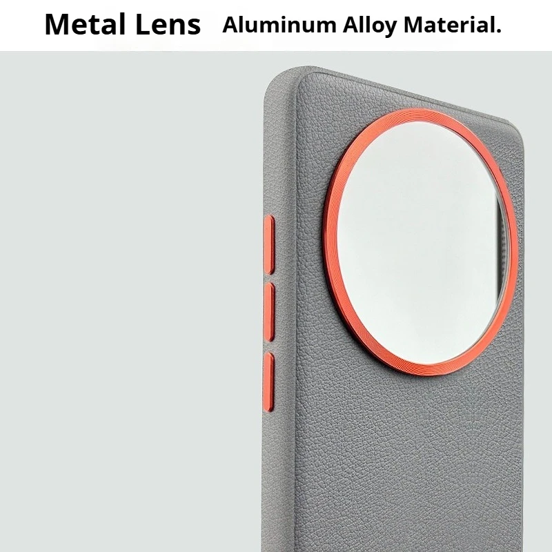 Sleek Magnetic Suction Leather Phone Case with Metal Lens Back Shell