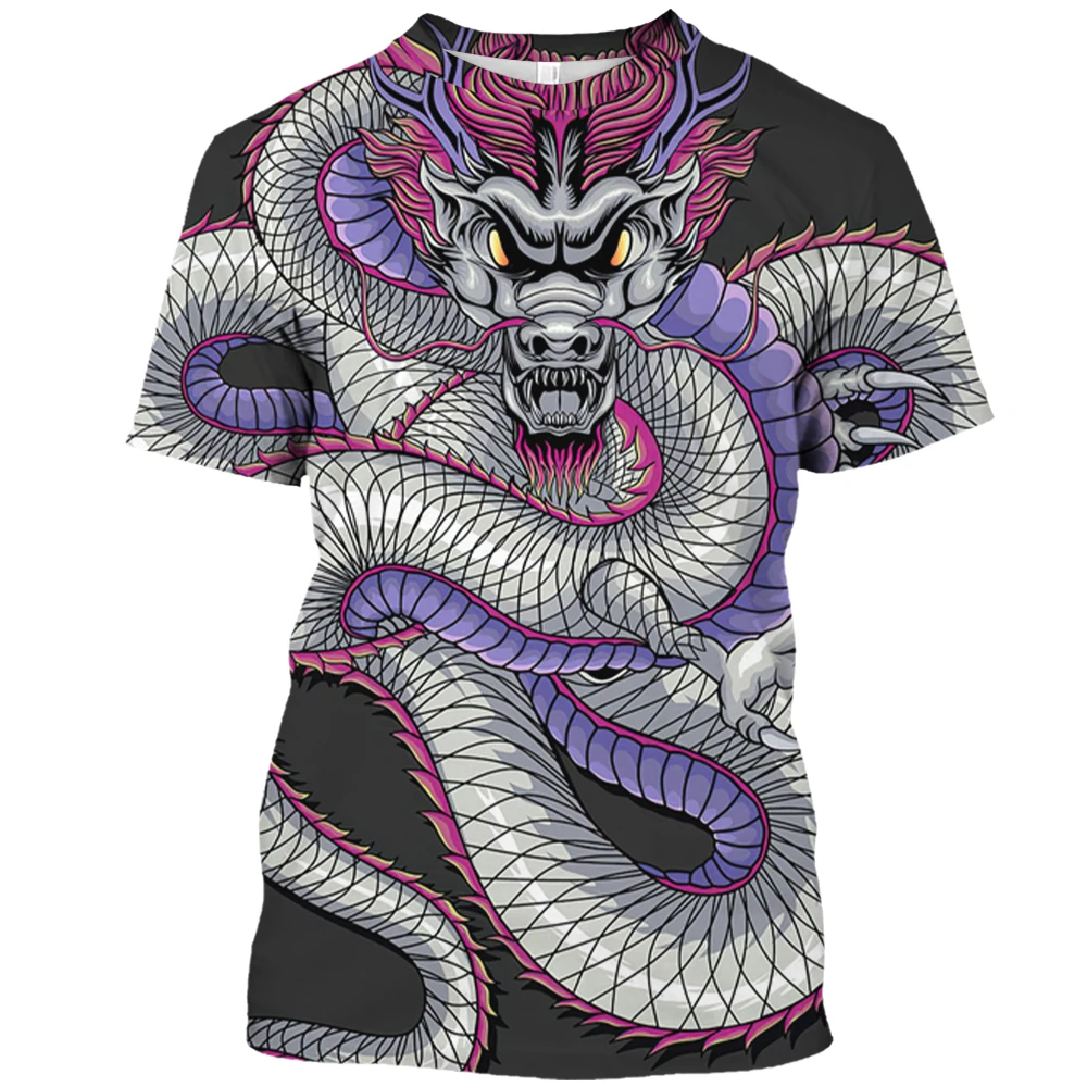 Oriental Dragon Graphic 3D Harajuku Print Fashion Anime Style Men And Women\'s Personality Casual Round Neck Short Sleeve T-shirt