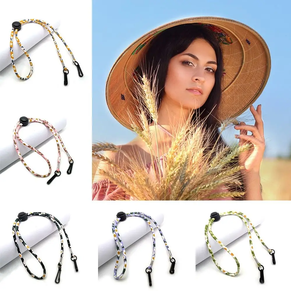 Two Hooks Windproof Hat Strap New Anti-lost Adjustable Hat Retainer Flower Pattern Chin Cord Sunhat