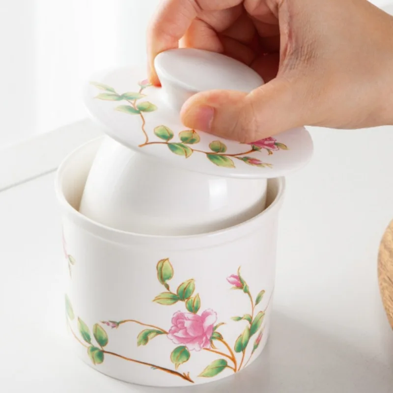 Ceramic Butter Keeper Crock for Counter,Fresh Spreadable French Butter Organizer with Water Line,Cheese Storage Dish Container