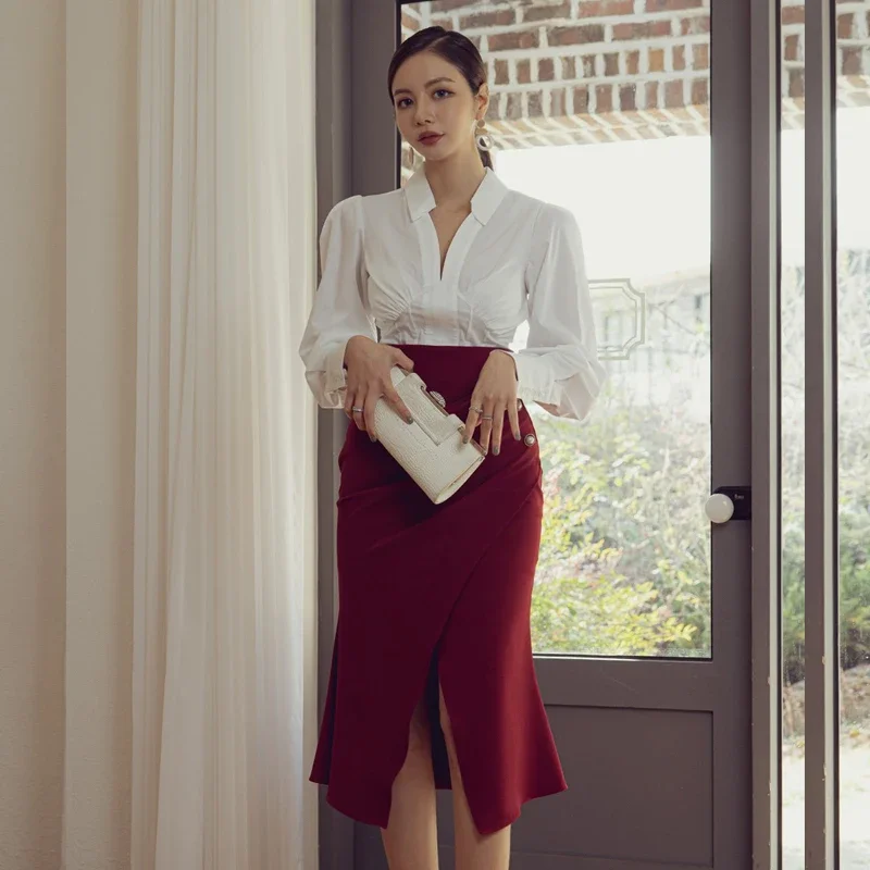 

Vintage Solid Women's Skirts New Spring/summer Slim High Waist Clothing Trumpet / Mermaid Hipster Split Empire Women Skirt