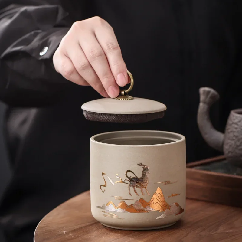 Coarse Pottery Tea Sealed Jar tea tin box tea canister ceramic storage jar airtight container