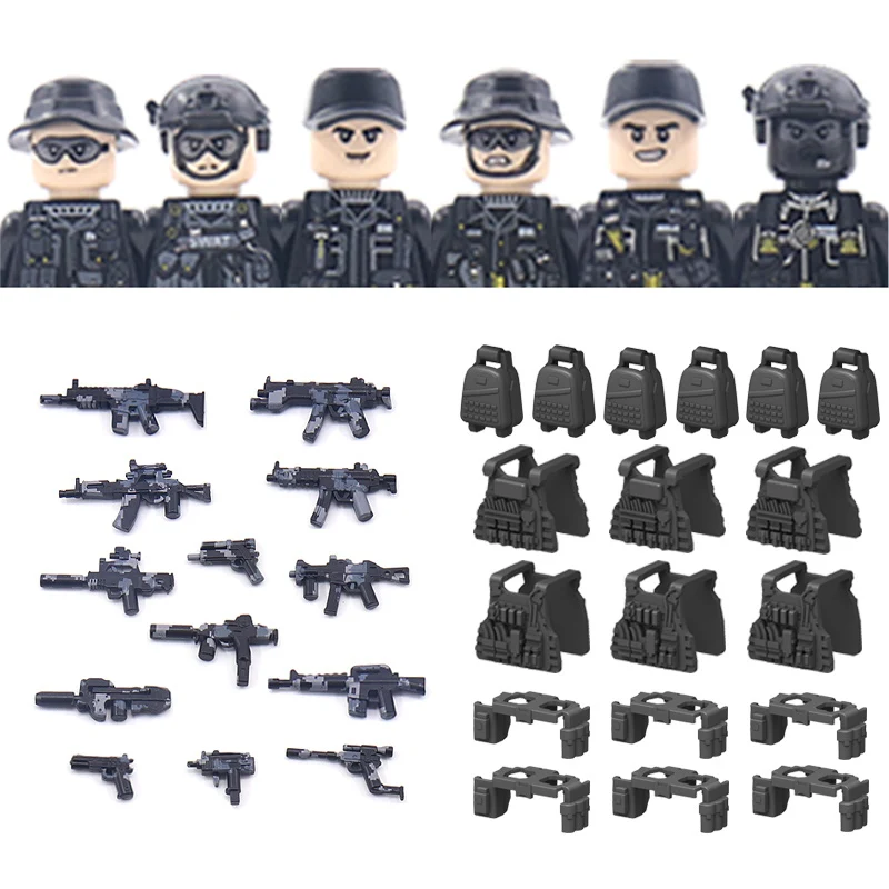 thumbnail image 1 of Figuras de comando fantasma de SWAT de la ciudad, bloques de construcción de fuerzas especiales, soldados del ejército modernos, policía, armas militares, juguetes para niños, 1 of 5