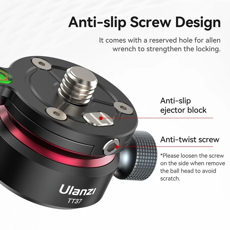 Ulanzi TT37 Mini Leveling Base Tripod Head Universal Horizontal Adjustment Mount Panoramic Head 3/8'' 1/4'' Screw for DSLR Shot