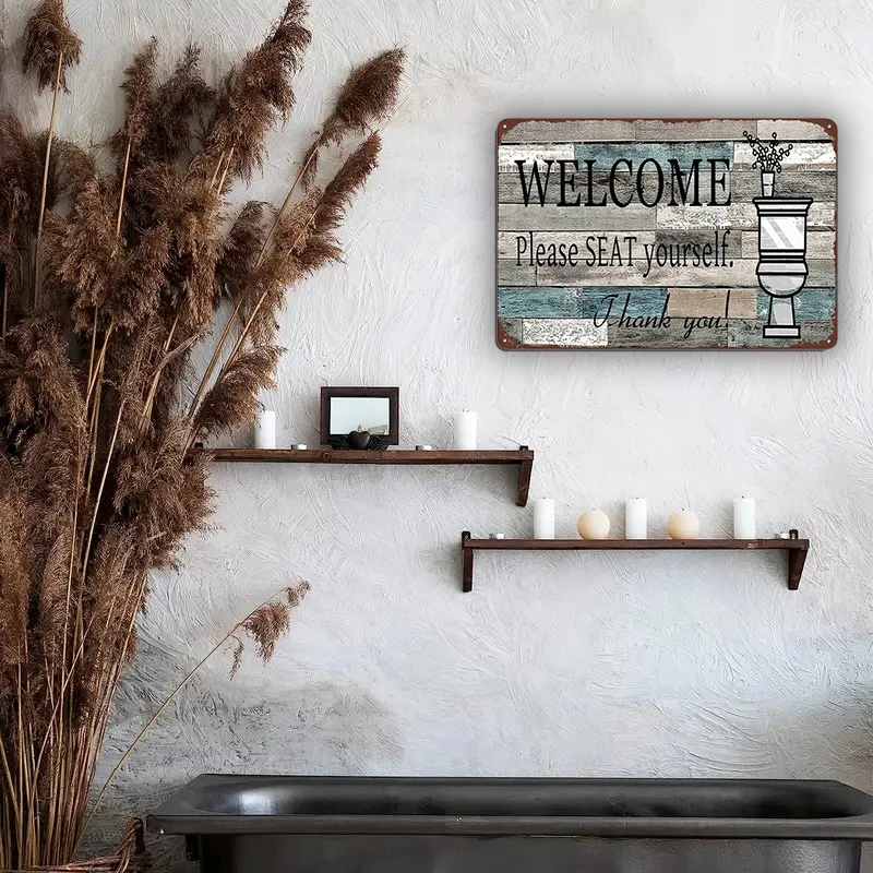 Targa In Metallo Vintage Per Bagno E WC - Cartello Divertente 20x30 Cm, Decorazione Parete Stile Retrò
