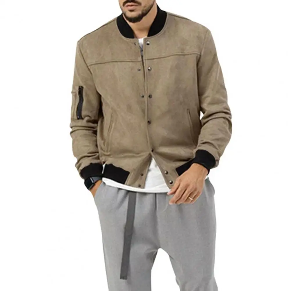 Solid Color Coat Stylish Men's Baseball Jackets for Fall Winter Warm Soft Casual Outerwear with Stand Collar Elastic Cuffs Men