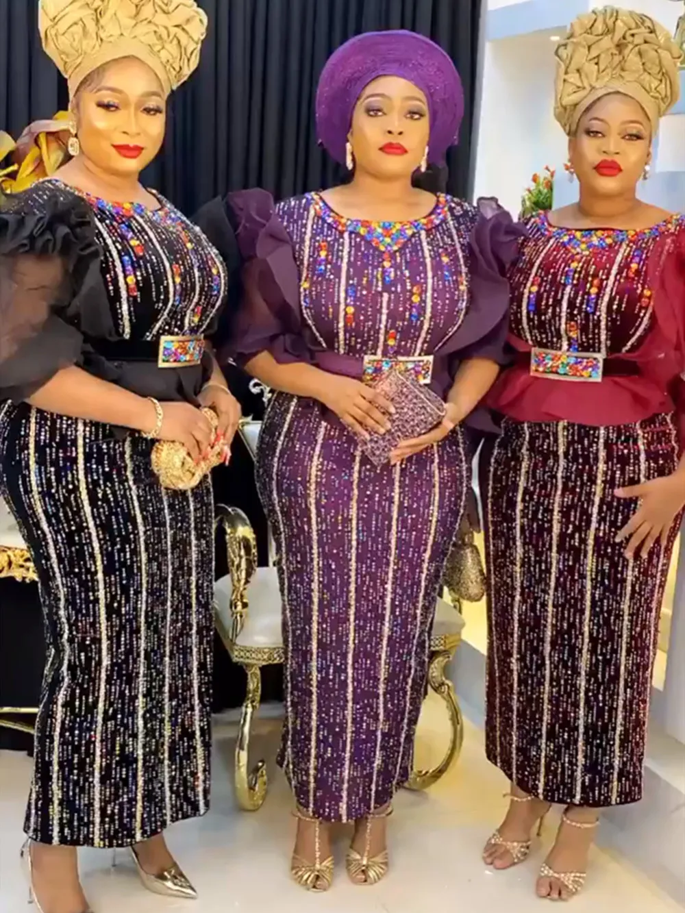 

Plus Size Party Dresses For Women 2023 New African Turkey Dashiki Ankara Sequin Evening Gowns Velvet Robes Africa Clothing