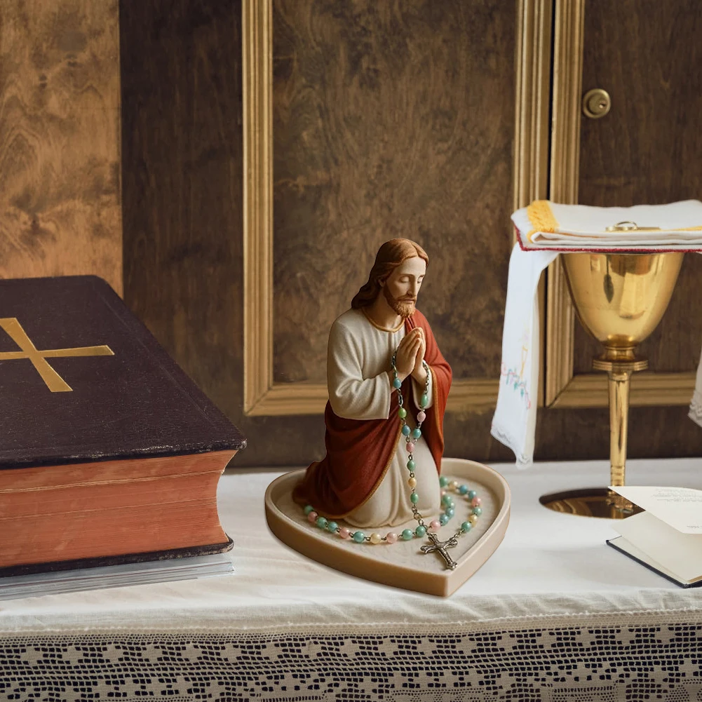 Elegant Our Lady Prayer Rosary Box Resin Our Lady of Grace Statue Blessed Mother Statue Desktop Ornaments Home Decor