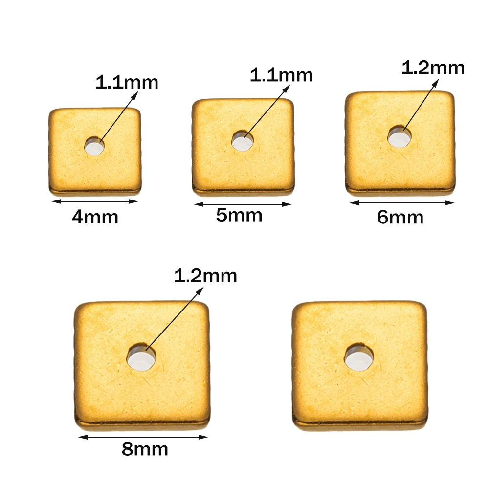 50 Stück 4/5/6/8 mm goldfarbene Edelstahl-Quadrat-Flach-Abstandsperlen, lose Perlen für DIY-Armbänder, Schmuckherstellung, Zubehör – Detail 1