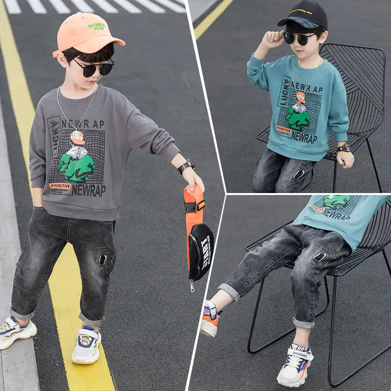 

2022 New 4-12 Years Cartoon Print Clothing Set Kids Hoodies + Trousers Pants 2pcs Set Boys Sweatshirt Fashion Toddler Boy Outfit