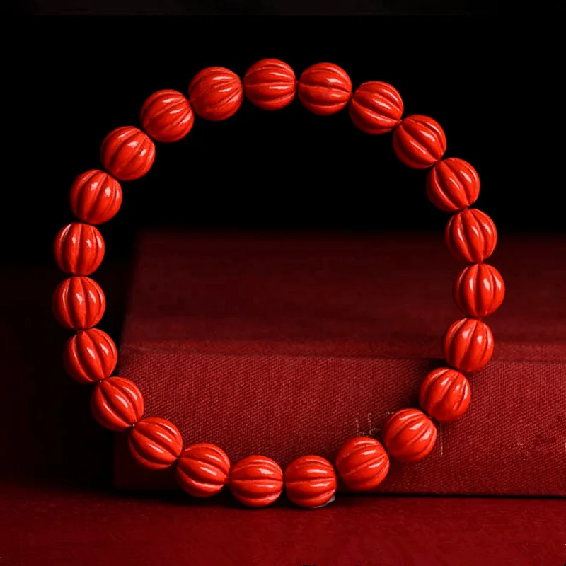 

Natural Pumpkin Bead Bracelet Men Chinese Trend Cinnabar Red Geometric Jewelry Women's Simple Personalized Birthday Gift