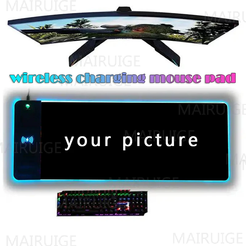 15W Wireless Charging Mouse Pad Gamer Non-slip Custom Mousepad DIY RGB Luminous Desk Mat Computer Laptop Keyboard Glowing LED kawaii cartoon kangaroo mouse pad student notebook rubber pad keyboard protector office desktop non slip mini mouse pad