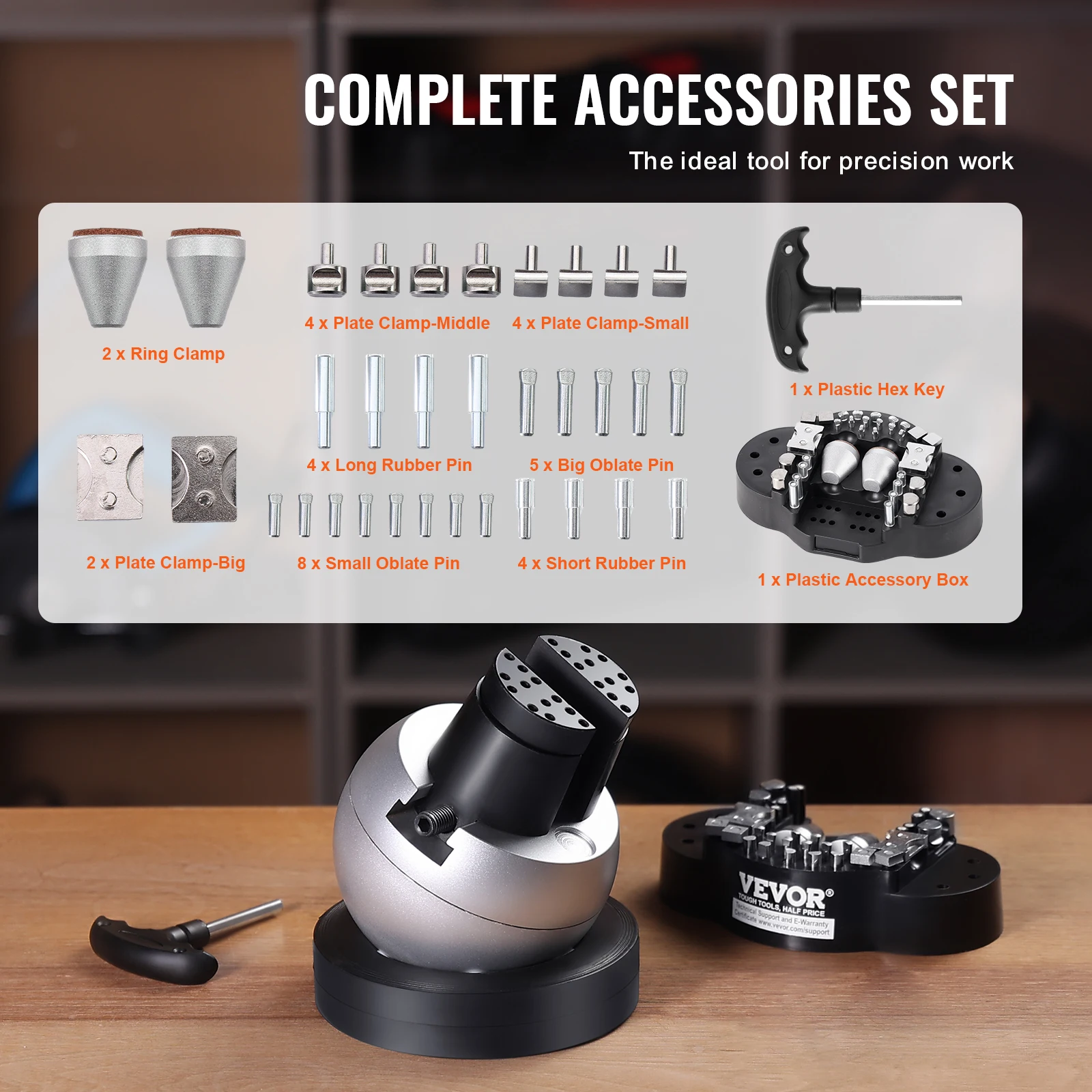 VEVOR 10Kg Full Set 5in Engraving Vise Standard Block Ball Inlaid Diamonds Jewelry Adjustable Setting Tool W/ 34Pcs Attachments 3