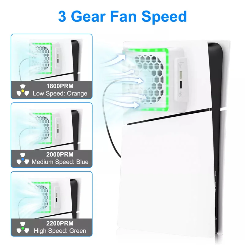 PlayStation5 Slim Accessories PS5 SLIM Console External Host Cooling Fan With LED Light 2 USB Ports Host Side Cooler For