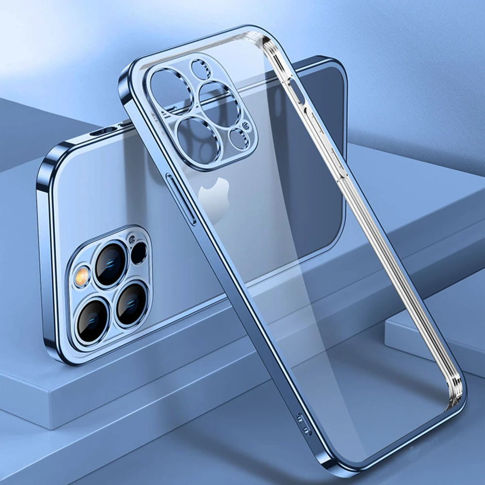 Luxury Square Plating Frame Transparent Case For Iphone 13 11 12 Pro Max Mini X Xr Xs Se 7 8 Plus Silicone Shockpoof Cover Mobile Phone Cases Covers Aliexpress