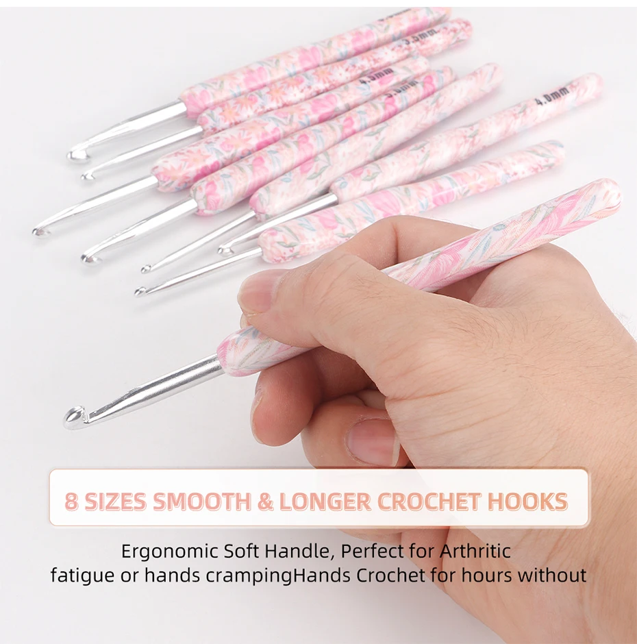 8 Size Crochet Hooks Set, MultiColor, 2(B)-6mm(J) Ergonomic Crochet Hooks with Case for Arthritic Hands, Crochet Lovers Gift