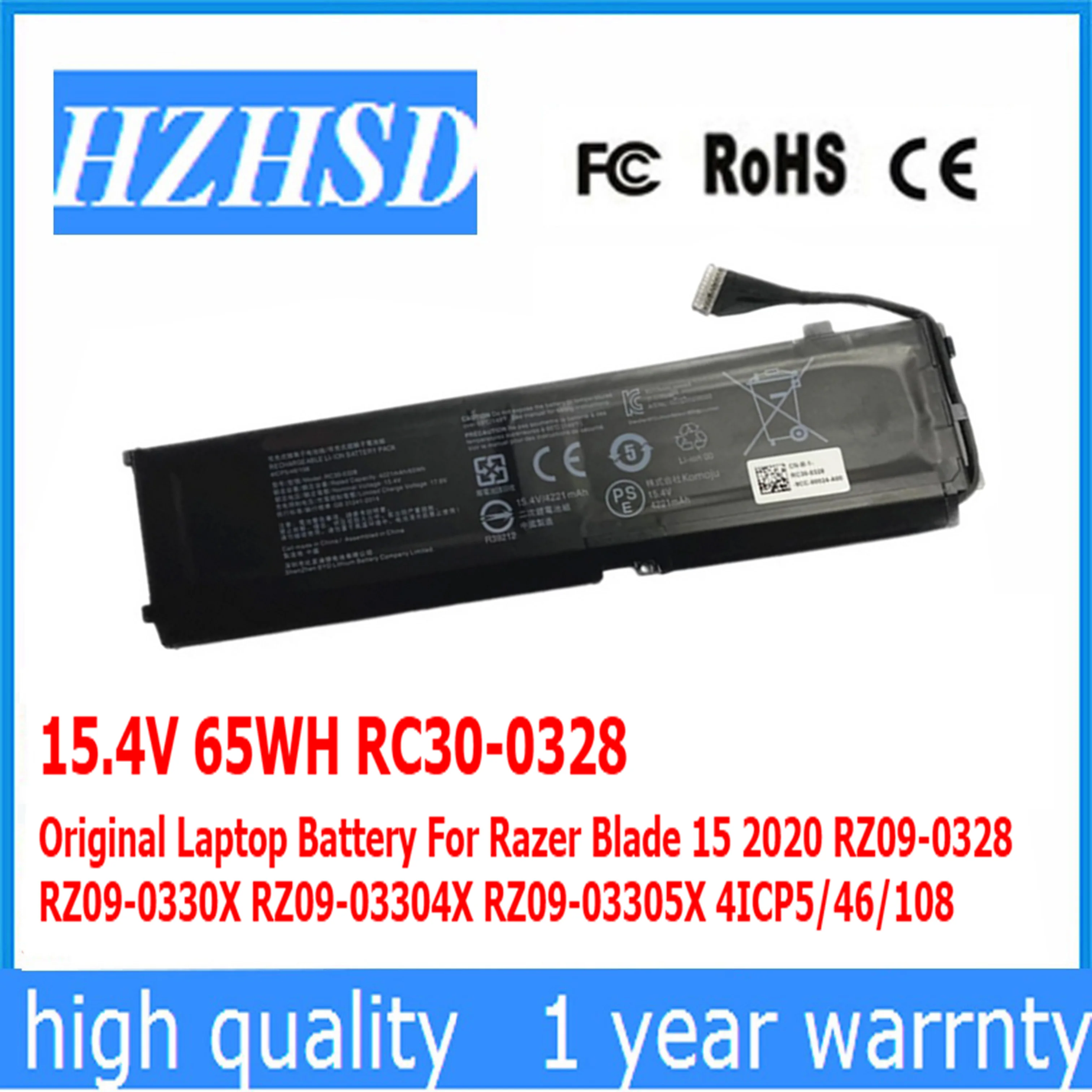 

15.4V 65WH RC30-0328 Original Laptop Battery For Razer Blade 15 2020 RZ09-0328 RZ09-0330X RZ09-03304X RZ09-03305X 4ICP5/46/108