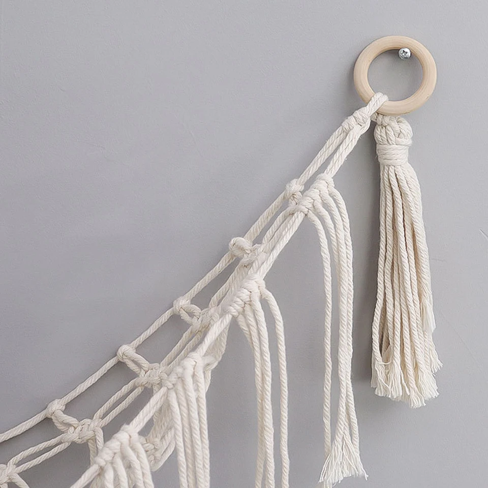 Amaca Boho per giocattoli, in macramè, con rete per animali, decorazione per la cameretta, contenitore per