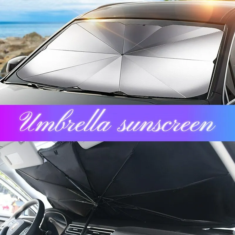 Portable Car Parasol with Pull Ring Umbrella Handle Foldable Car Sunshade for Summer Outdoor Auto Protection