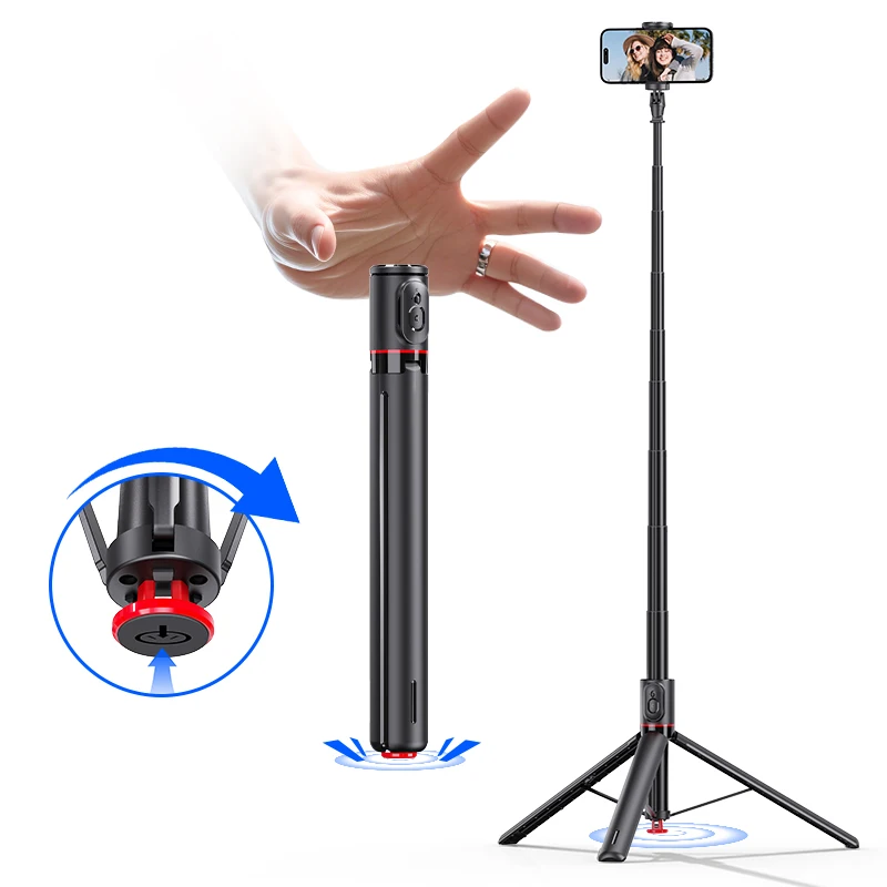 TOKQI Auto Pop Up Selfie Stick Tripod with Hidden Phone Clip and Bluetooth Magnetic Remote Control, Expandable to 52.36