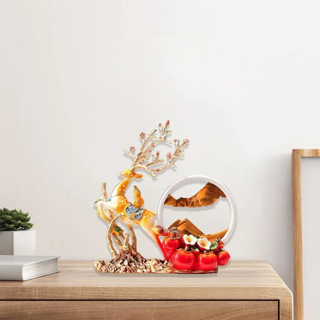 Deer Sculpture 3D Moving Sand Art Picture Decor for Office Bookshelves Table