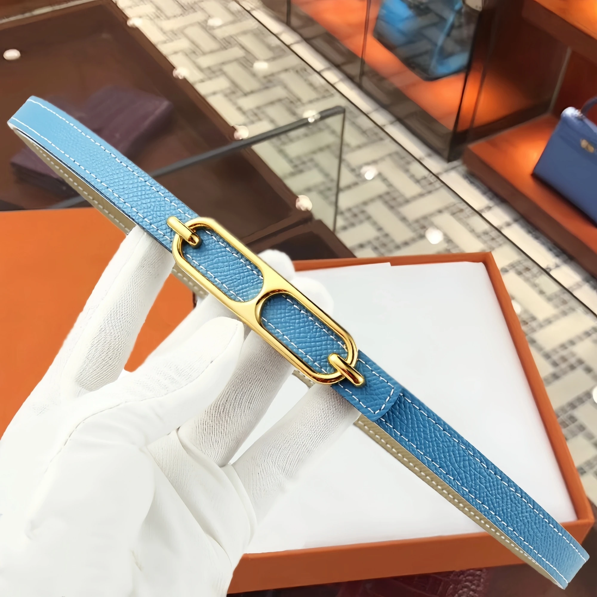 

Luxury Designer Women Belt Width 1.3cm Genuine Leather Female Fashion Metal Belt Buckle Waistband Two-Color High Quality Belt