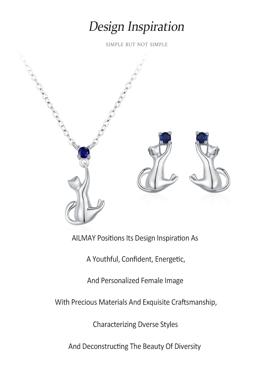 925 Sterling Silver Creative Cat Pendant Necklace Earrings For Women - PeticaDeals