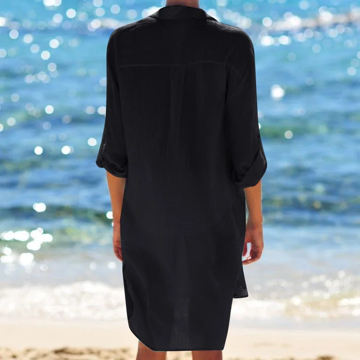 New Beach Cover Up Robe Plage Pocket Swimsuit Cover Up Sarong Beach Shirt Tops Bathing Suit Women Beachwear Pareo Tunic 2 bikini bottom cover up