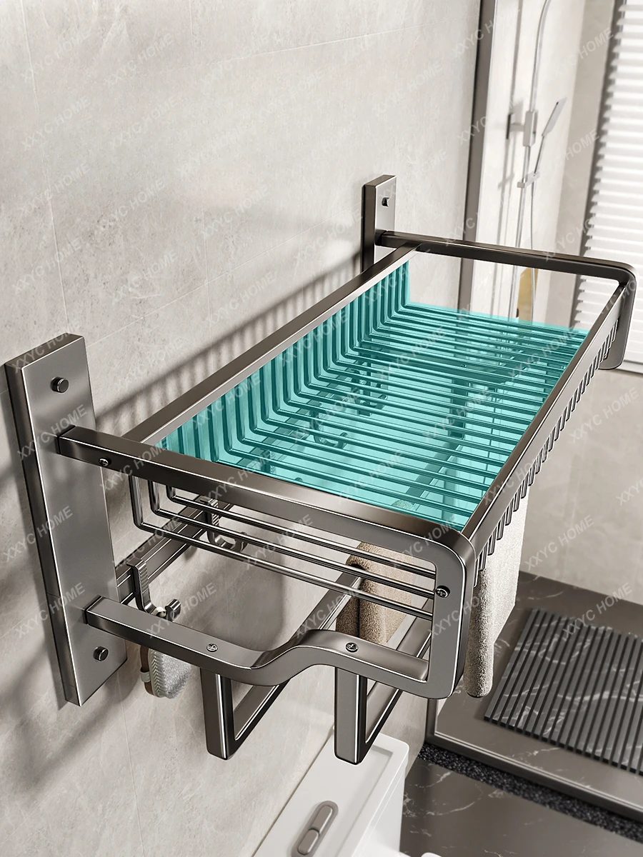 Bathroom Towel Rack Storage Rack Punch-Free Wall Hanging Bathroom Toilet Bath Towel Clothes Storage Hanging Rod