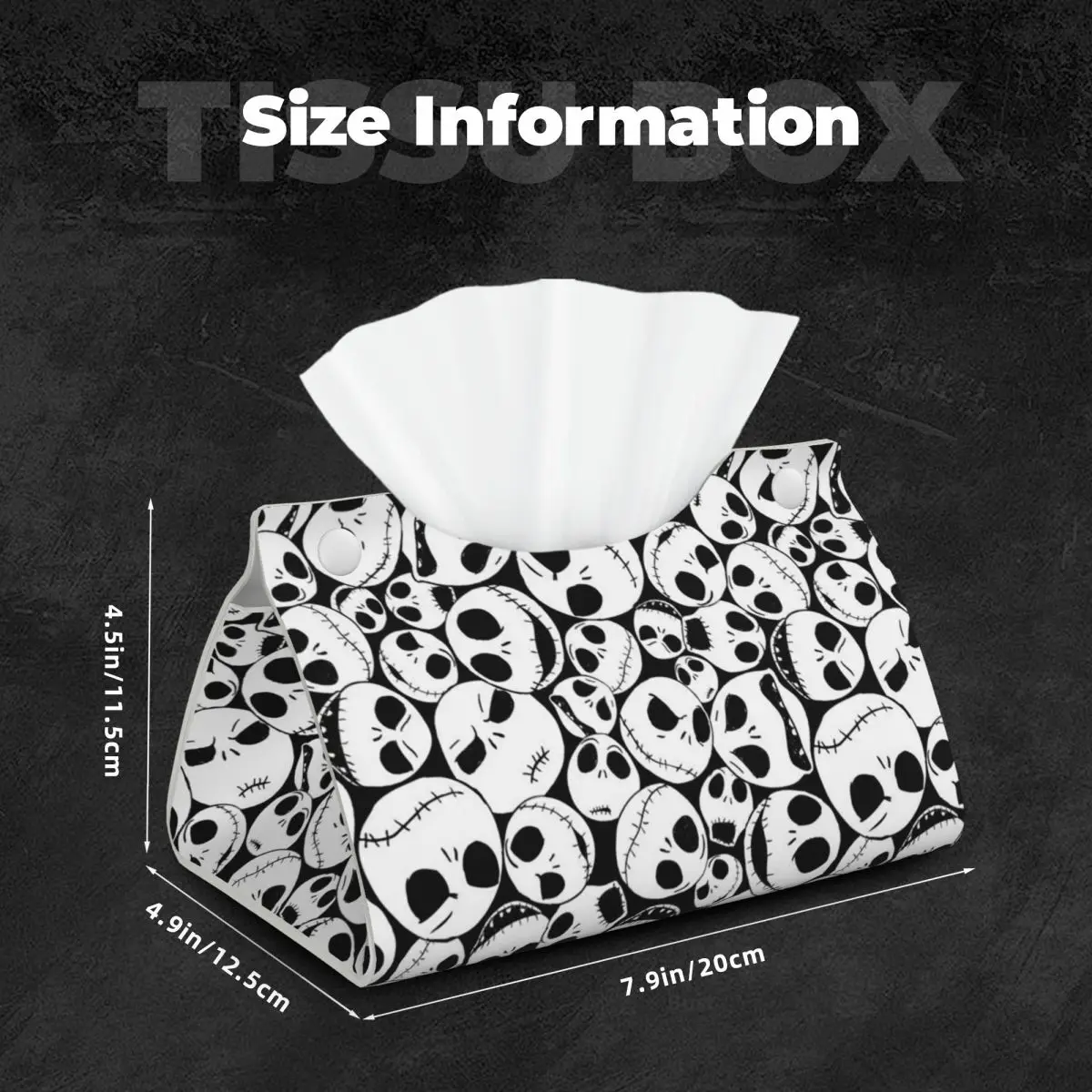 Custom Jack Skellington Facial Tissue Box Cover Rectangular Christmas Nightmare PU Leather Tissue Box Holder for Car Bathroom 5