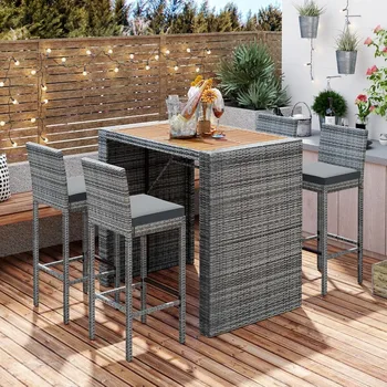 5-Pieces Outdoor Patio Wicker Bar Set 1
