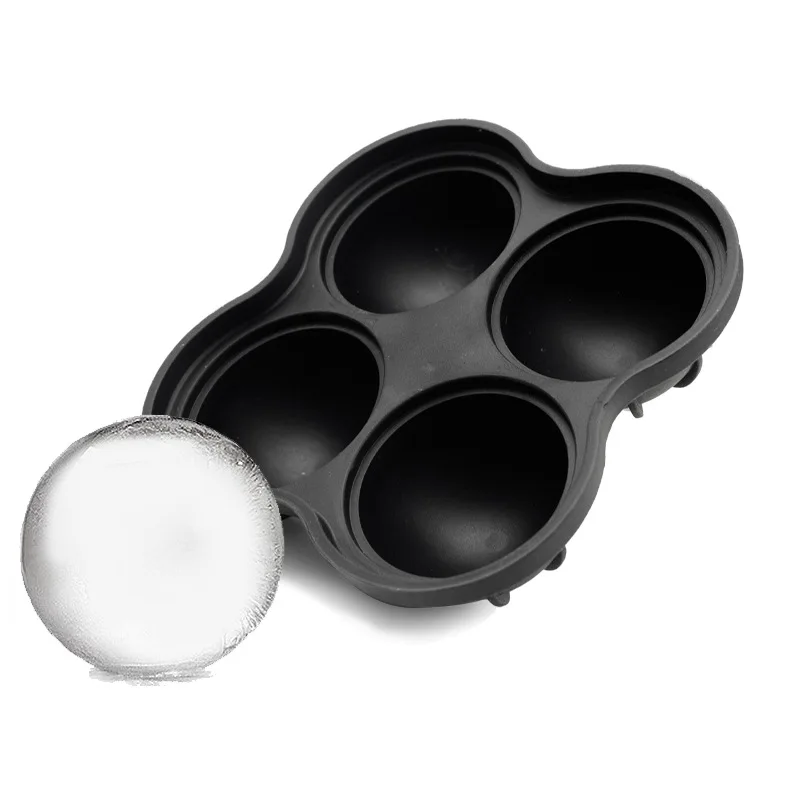 4 Grids Round Ice Cube Trays Silicone Ice Cube Molds for Freezer with Lid Kitchen Bar Reusable Whiskey Mold Ball Moulds