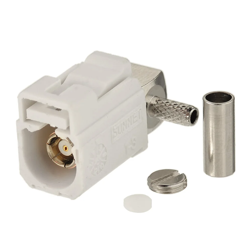 Superbat 10pcs Fakra B White Female Right Angle Crimp Attachment RF Coaxial Connector for Cable RG316 RG174 LMR100