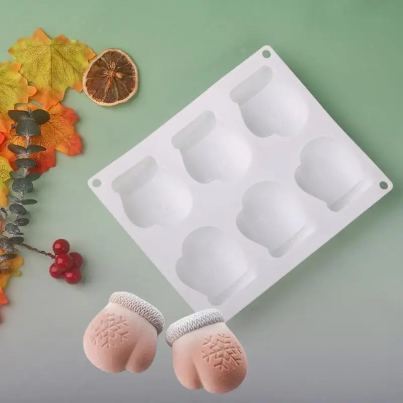 6 Cavities Mittens Cake Silicone Mold Chocolate Mousse Pastry Mould For Handmade Baking DIY Aroma Gypsum Soap Candle Model Tools