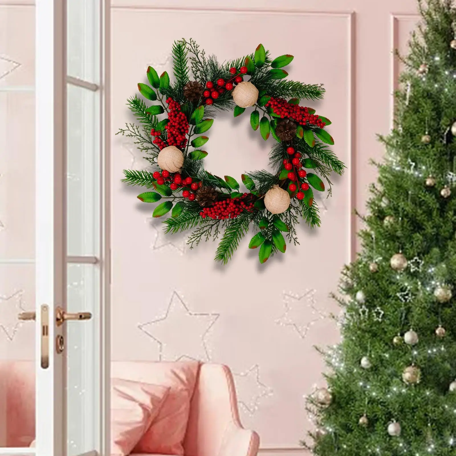 

Искусственный Рождественский венок, джутовый шар, прочный домашний декор, Рождественское украшение для стены, патио, фермерского дома, праздничное окно