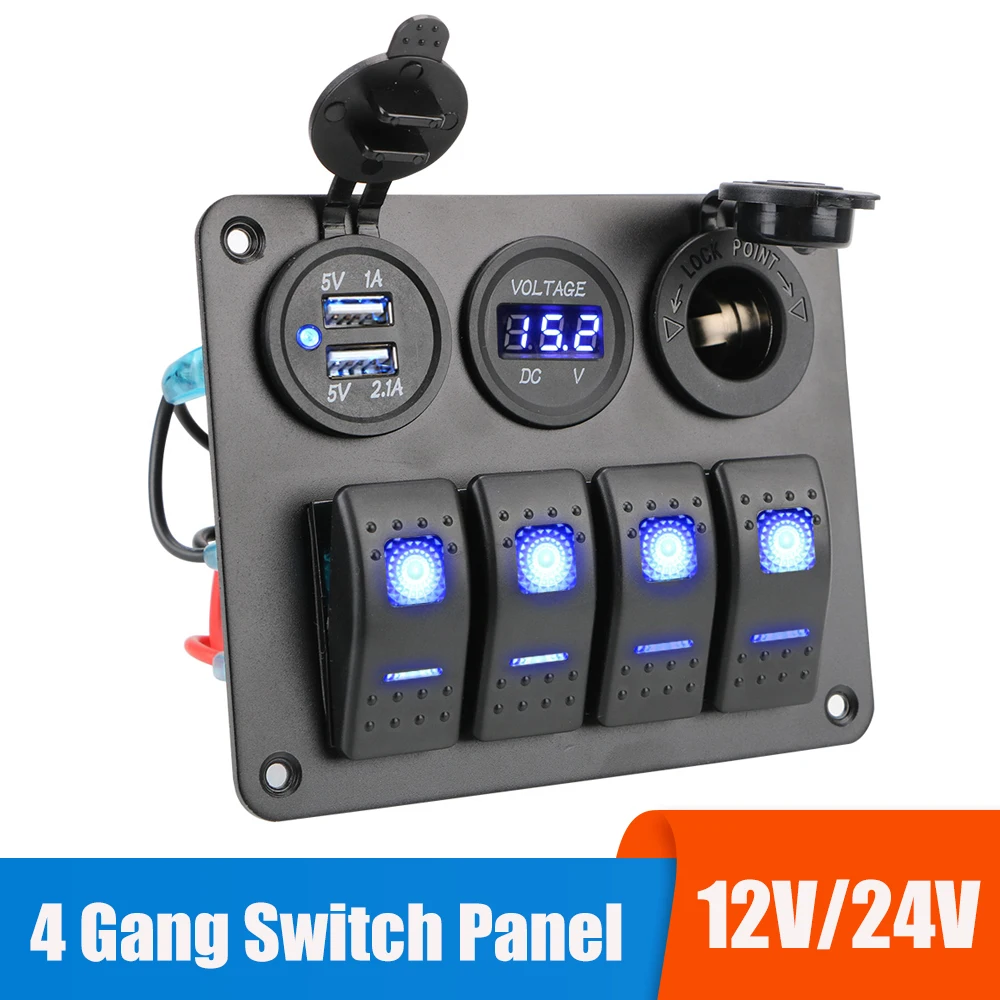4 버튼 로커 스위치 패널 전압계 USB 충전기 3.0 라이트 토글 12V 24V 보트 용 액세서리 해양 자동차 RV 캠핑카 캐러밴