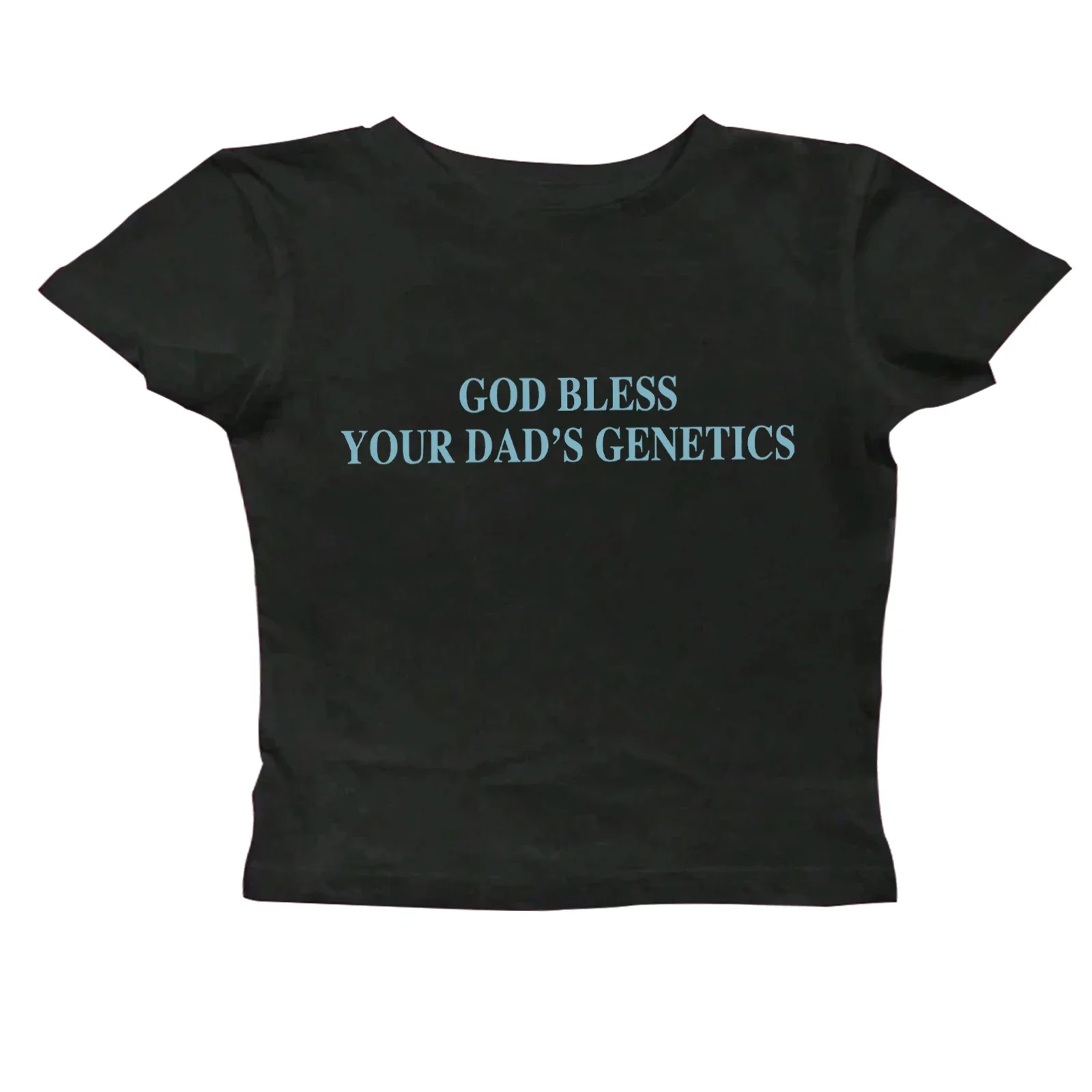 God Bless Your Dads Genetics Cute Baby Tee Sabrina Carpenter Women Cropped Fitted Shirt 1