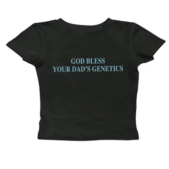 God Bless Your Dads Genetics Cute Baby Tee Sabrina Carpenter Women Cropped Fitted Shirt 1