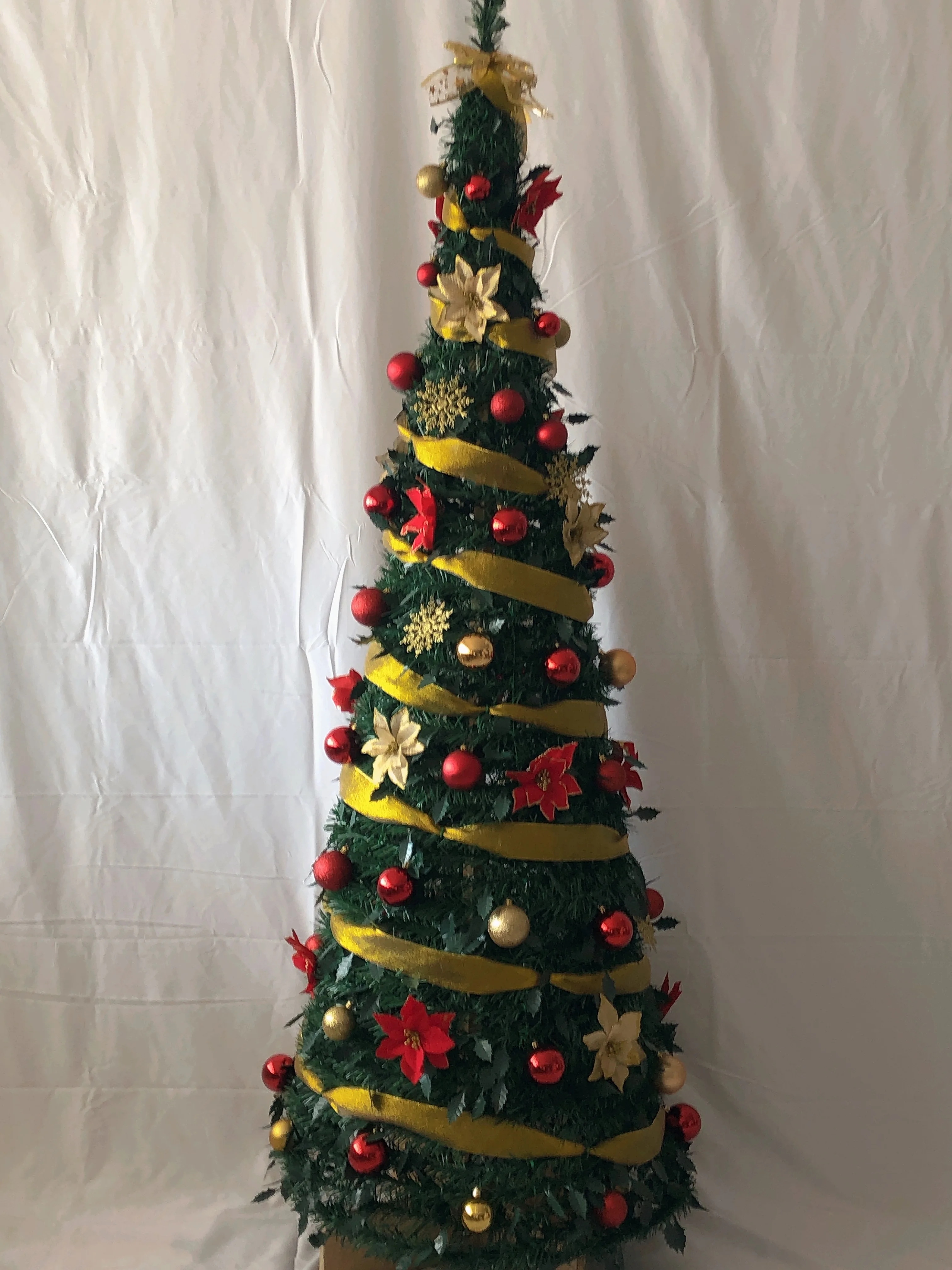 Foldable Pre-Decorated Christmas Tree with LED Lights & Ornaments – Easy Setup Holiday Tree for Home, Office & Shopping Mall Decorations