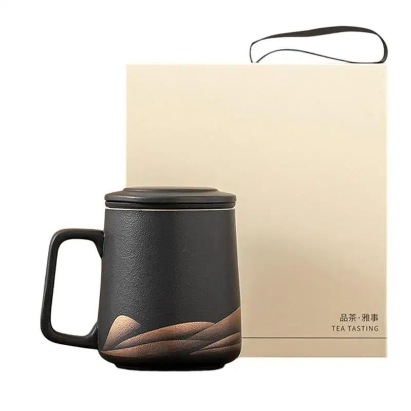 Tea Cup With Infuser And Lid 360ml Matte Ceramic Tea Infuser Tumbler Vintage Hot Coffee Cup Aesthetic Filter Kettle For