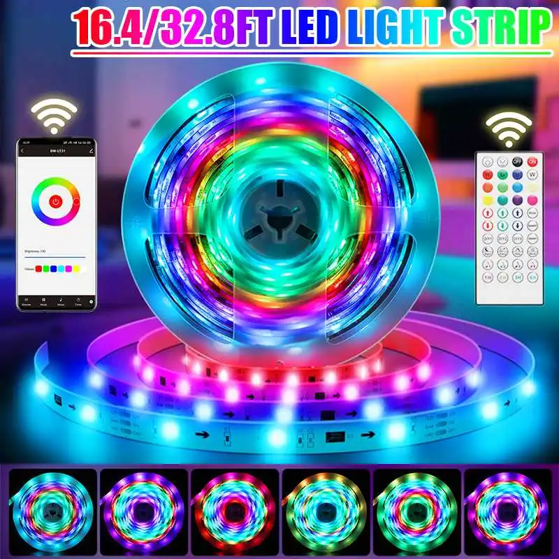

5 м 10 м Wi-Fi 5050 освещение RGB 40 клавиш управление детской розеткой стандарт США/ЕС светодиодные полосы рабочего стола Праздничная настенная комната подсветка телевизора