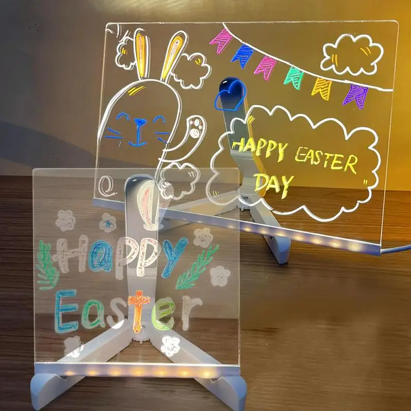 

Acrylic Light up Dry Erase Board Light up Dry Erase Board for Wall Light up Message Board with 7 Markers Multifunctional Clear