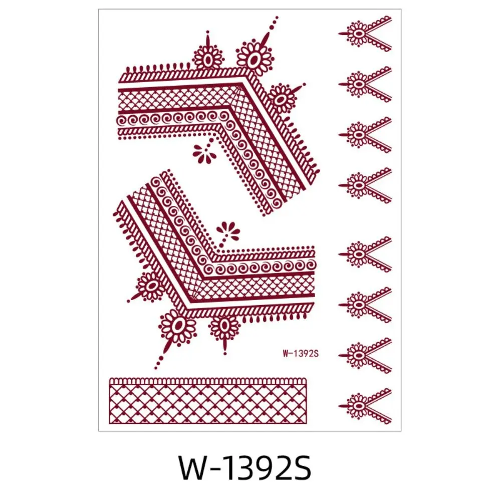 9pcs Brown Red Lace Fake Tattoos Indian Style Beauty Tool Temporary Tattoos Set Face Hand Feet Body Art Hand Tattoo Stickers