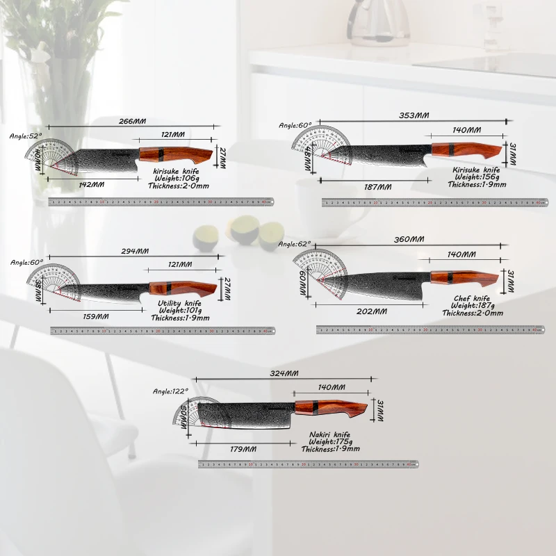 Grandsharp 6Pcs Knife Set 67 Layers Damascus Steel 10Cr15C0Mov