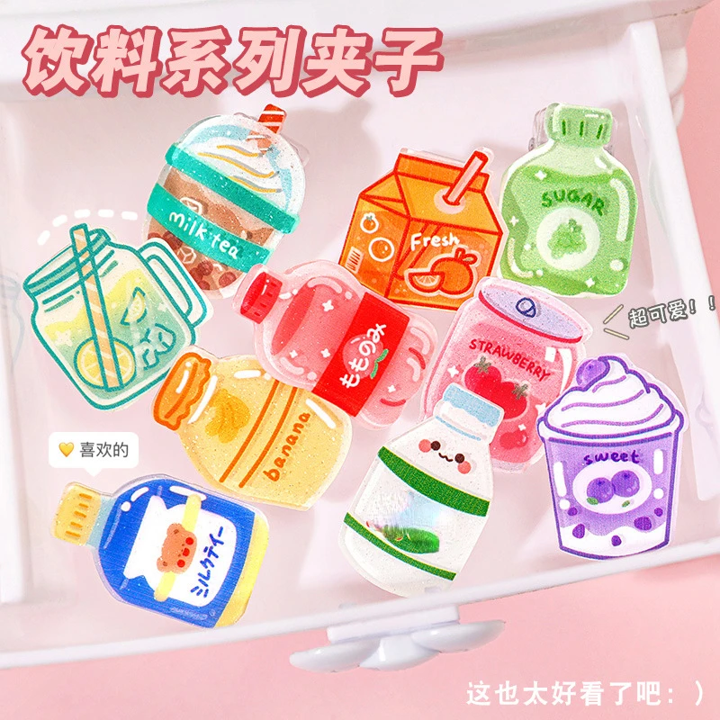 

5pcs Cartoon Beverage Bottle Shape Binder Clips Notes Letter Paper Clip Memo Clip Office Supplies Binding Securing Clips